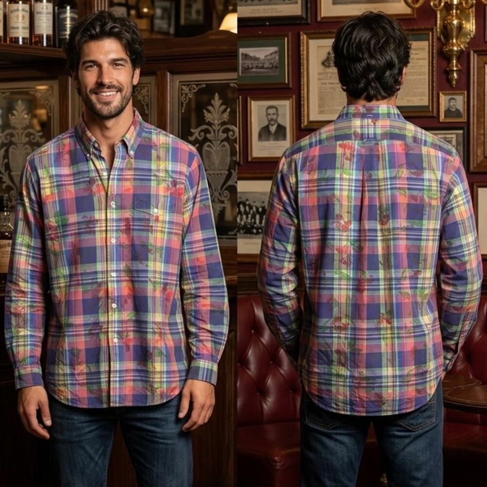 Ralph Lauren Polo Floral Plaid Long Sleeve Button Down Shirt Mens Large 42-44